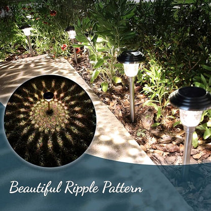 Morvat LED Solar Powered Outdoor Landscape Path Lights with Stainless Steel & Glass Lens, Up to 8 Hours Lighting for Garden Lawn Yard Walkway & Pathway, Waterproof, Dusk to Dawn, Warm Light, 8 Pack