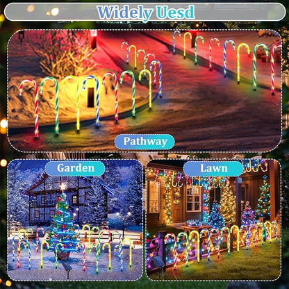 Solar Candy Cane Lights Multicolored, 12PCS Waterproof Candy Cane Christmas Outdoor Lights with 72LED, 8 Modes 1200mAh Solar Powered Outdoor Led Lights for Christmas Pathway, Patio, Garden Decorations