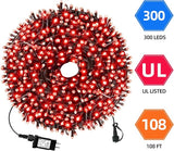 105FT 300LEDs Christmas Lights Outdoor Indoor 8 Modes for Christmas Tree Party Decoration, 100% UL Listed (Red, 105 | Lumora