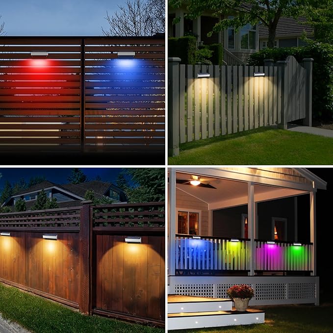 Super Bright Solar Fence Lights, 4 Pack Outdoor Wall & Deck Lights, 60 Lumen Waterproof, 8 Modes Warm & Cool White | Lumora