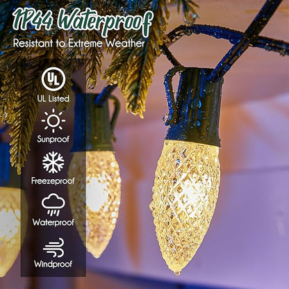 Brightown C9 Light Strand, 100 FT Outdoor String Lights Christmas Stringer with 100 Sockets for Christmas Decor Patio, E17 Light Socket, 12 Spacing, Green Wire