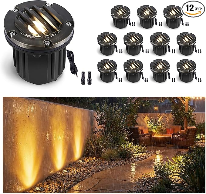 Gardenreet Landscape Well Lights Brass - Ip65 Waterproof Low Voltage Hardwired LED In Ground Lighting, Electric 12V | Lumora
