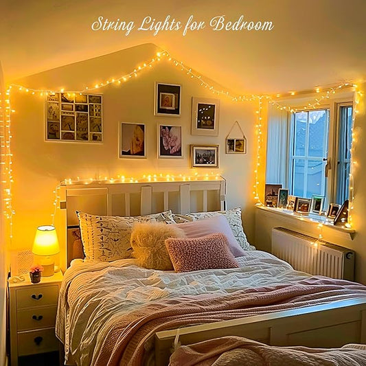 JMEXSUSS 200 LED String Lights Indoor Outdoor Clear Wire, Connectable Warm White Christmas String Lights for Bedroom, 66 Ft Twinkle Fairy Light Plug in for Wedding Home Tree Yard Patio Spring Decor