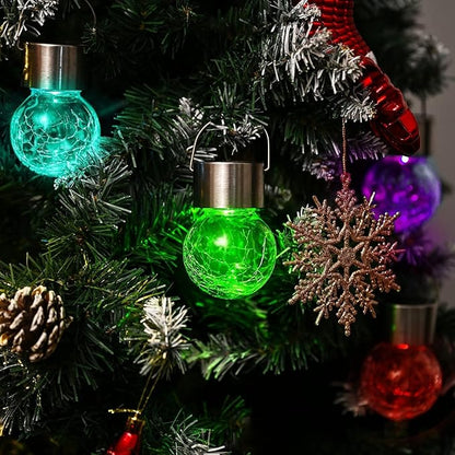GIGALUMI 16 Pack Solar Outdoor Hanging Lights, Christmas Decoration-Cracked Glass Solar Lights Outdoor Waterproof for Garden, Yard, Fence, Tree(Color Changing)