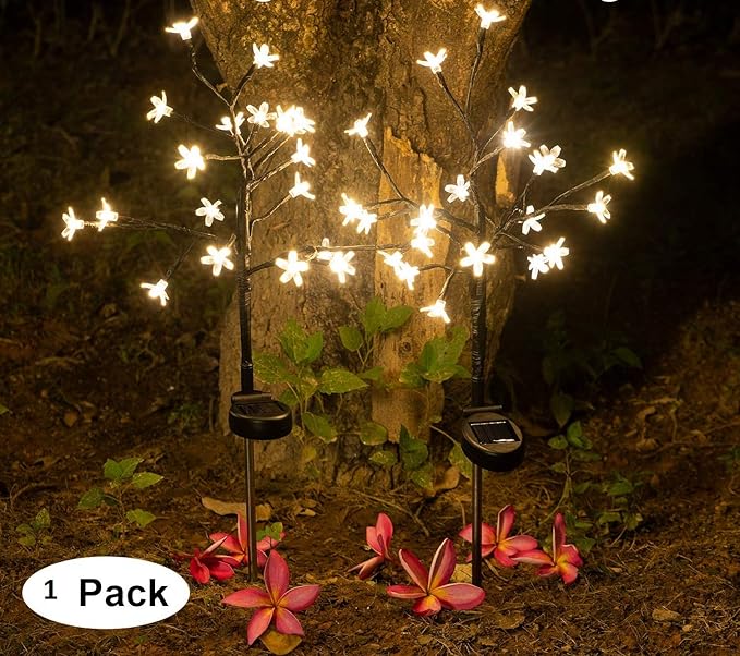 Solar Flower Fairy Light, Warm White Stainless Steel Solar Path Lights for Outdoor Landscape Lighting, Patio, Yard, Walkway, Driveway, Garden (Warm White) (1 Piece)