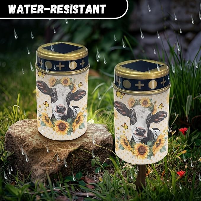 Yard Solar Lights Yellow Sunflower Cow for Dustproof Grave Led Light Cemetery Lamp Garden Decorations Outdoor Remembrance Gifts