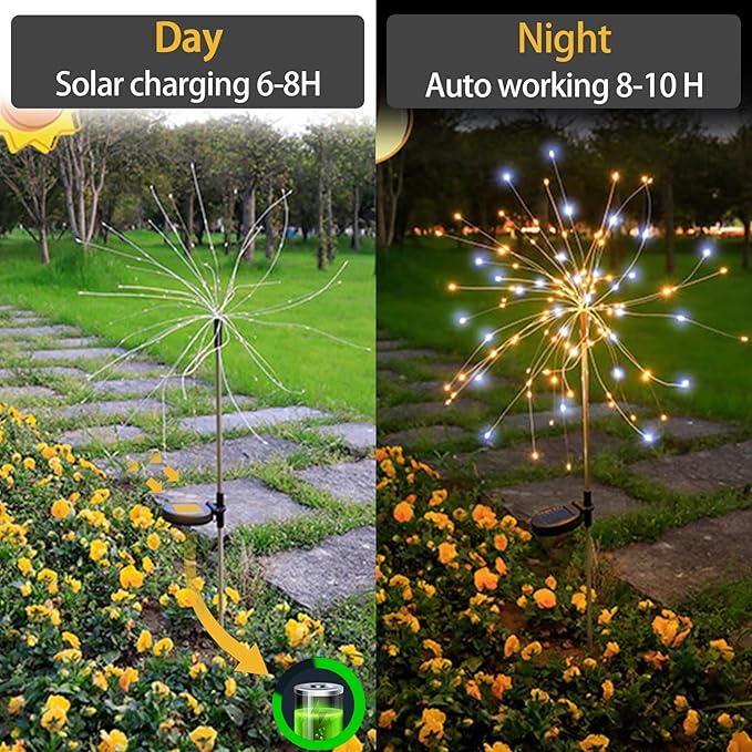 JJGoo Solar Firework Lights, 2 Pack 120 LEDs 2 Lighting Modes Solar Garden Lights Outdoor Waterproof for Yard Patio | Lumora
