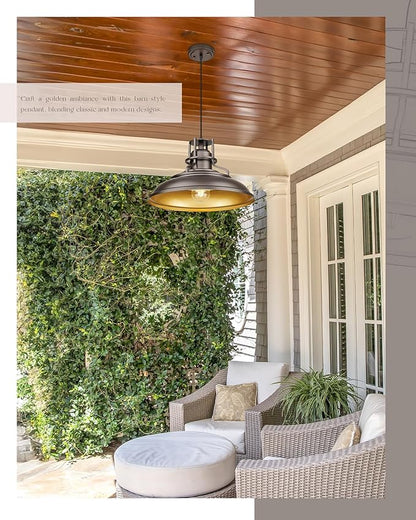 FEMILA 18" Outdoor Pendant Lights for Porch, 2 Pack, Farmhouse Pendant Light, Barn Vintage Hanging Light Fixture for Kitchen Island, Adjustable Height,Oil Rubbed Bronze Finish, 4FY15-MP-L-2 ORB