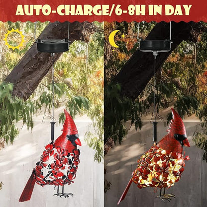 Cardinal Solar Lights Hanging Decoration Garden Outdoor Decor Metal Gifts Waterproof for Yard Front Porch Lawn Driveway Patio Backyard Pathway Gardening Lanterns Gift