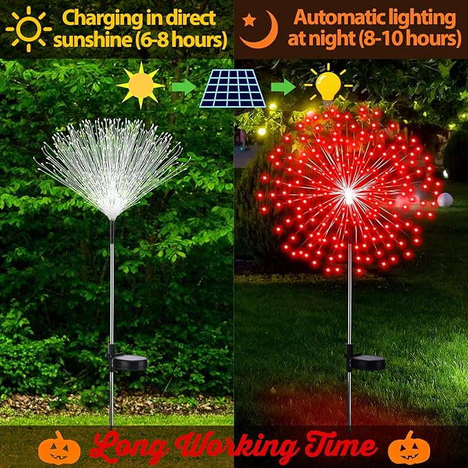 6 Pcs Christmas in July Solar Firework Stake Lights 180 LED 8 Modes Solar Waterproof LED Sparkler Lights Outdoor Decoration for Garden Patio Yard Pathway Walkway Lawn (Red, Green)