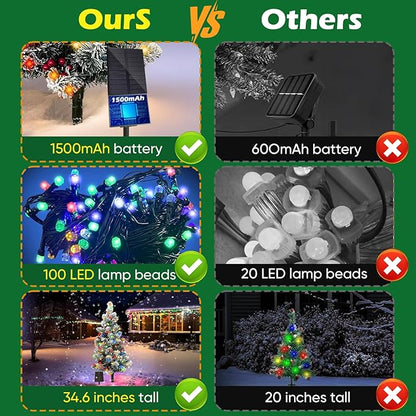 2.9FT Solar Christmas Tree Lights Outdoor Waterproof, 100LED 8 Lighting Modes Large Pine Cones & Berries Outdoor Christmas Tree, Christmas Decorations Outdoor for Holiday Courtyard Grave Decor