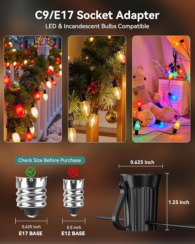 Brightown Commercial 500FT C9 Christmas Stringer Bulk Reel, C9 Light Sockets Set - Outdoor Security Flood Light | Lumora
