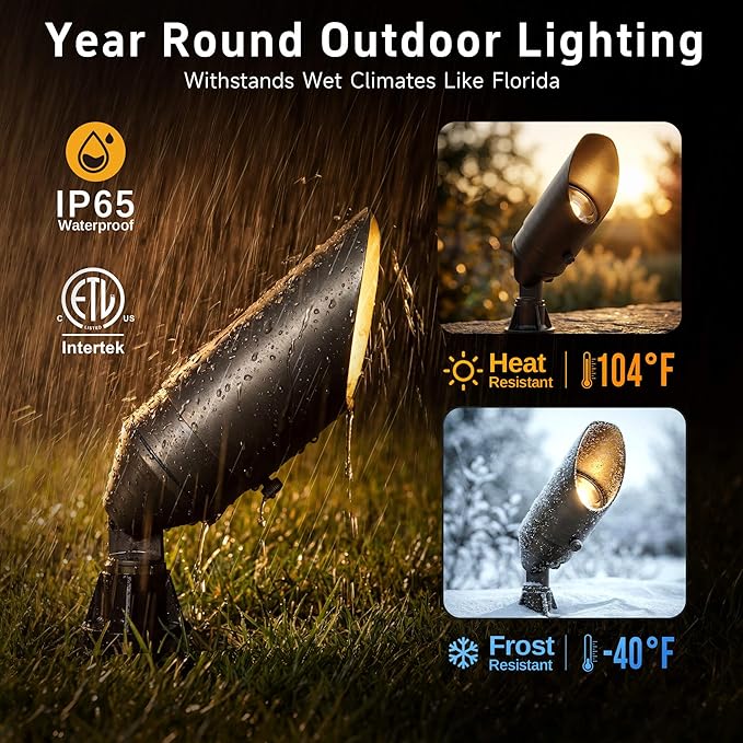 Gardenreet Low Voltage Spotlight - Outdoor Light Fixture 12V AC/DC, Brass Landscape Lights LED Hardwired, Weather | Lumora