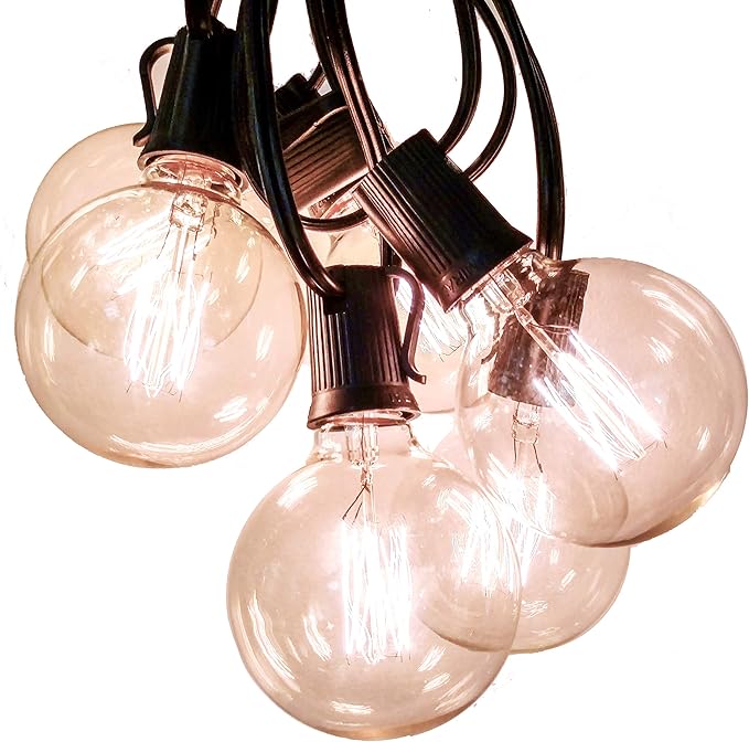 Hometown Evolution, Inc. Edison Bulb Outdoor String Lights with Hand-Threaded Filament (G60 Lantern Edison - Black Wire, 100 ft)