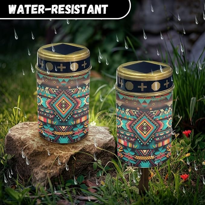 ZOUTAIRONG Solar Glass Light Garden Stake Light, 2 Pack Cemetery Decorations for Grave Outdoor Lights, Jesus Light Memorial Gifts for Mother, for Christmas Garden Lawn Yard Patio Decor Aztec Print
