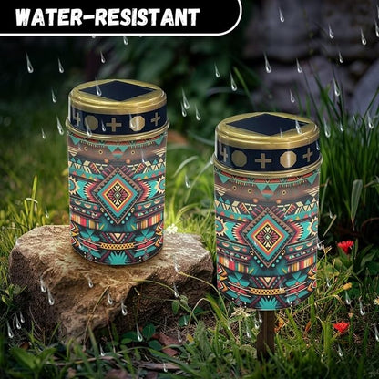 ZOUTAIRONG Solar Glass Light Garden Stake Light, 4 Pack Cemetery Decorations for Grave Outdoor Lights, Jesus Light Memorial Gifts for Mother, for Christmas Garden Lawn Yard Patio Decor Aztec Print