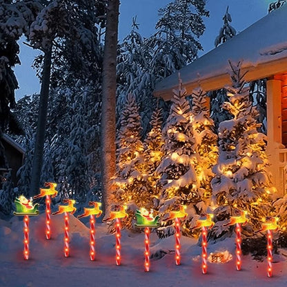 LAMPHOME Christmas Pathway Lights Outdoor, 5PCS Santa Sleigh Markers Christmas Decorations Outdoor Yard, Pathway Marker Stake Lights for Patio Ground Path Sidewalk Walkway Driveway