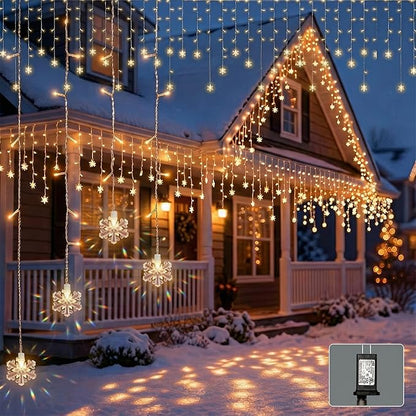 Icicle Lights for Outside 180 LED 26.5ft 30 Drops Icicle Christmas Lights Outdoor Snowflake with 8 Mode Function Curtain String Lights Indoor for Patio Garden Bedroom (no Remote, 1)