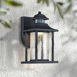 John Timberland Westray Outdoor Wall Light Fixture LED Black Lantern 11 1/2" Clear Crackled Glass Motion Sensor | Lumora