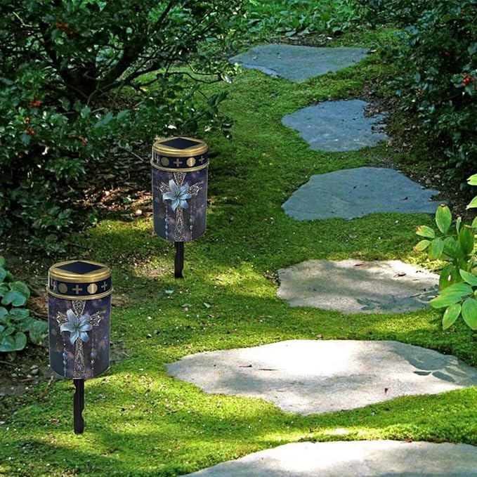 Cross Lily Solar Garden Lights Outdoor Decorative Cross Solar Stake Lights Waterproof Warm White LED for Remembrance Gifts & Sympathy Gifts