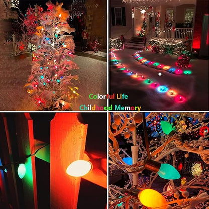 C7 Christmas Lights Outdoor 25Ft Multicolored Christmas Lights with 27 Glass Incandescent Bulbs (2 Spare), Vintage Colorful String Light for Garden Wedding Party Xmas Decorations