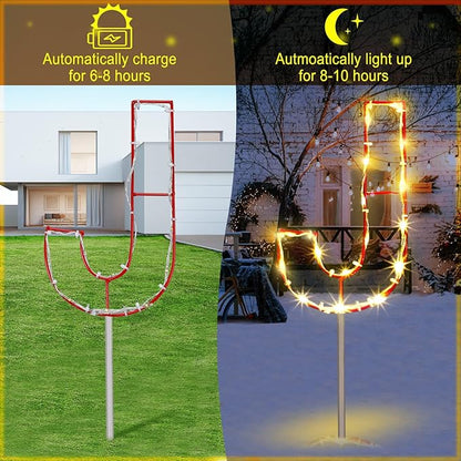 VIHOSE 3 Pcs Solar Christmas Joy Nativity Lighted Decorations Metal Joy Letters Outdoor Solar Stake Christmas Decorations Lighted Sign for Holiday Xmas Yard Garden Church Eve Party Night