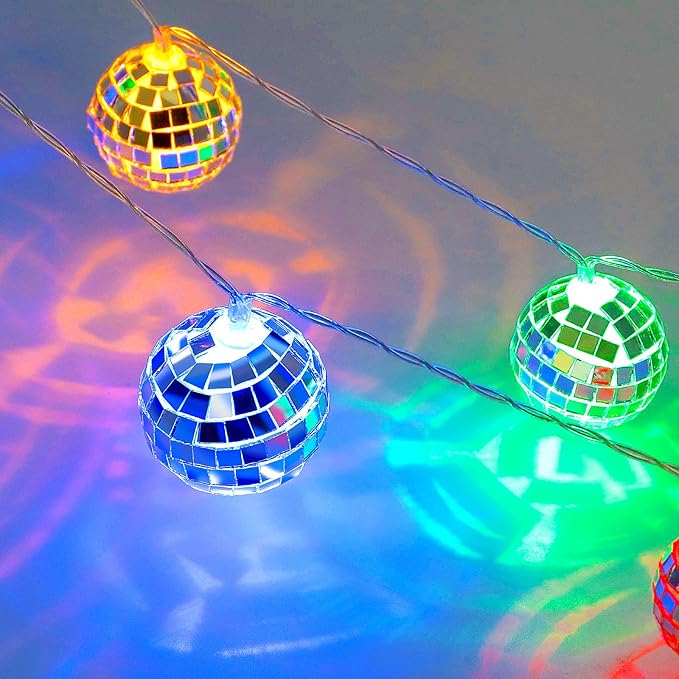 AceList 20 LED Disco Ball Mirror LED Party String Light Christmas Lanterns for Holiday Wall Window Tree Decorations Indoor Outdoor Patio Party Yard Garden Kids Bedroom Living Dorm (Multicolor)