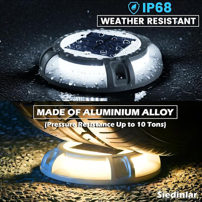 SIEDiNLAR Solar Driveway Lights Outdoor 4 Modes 40 LEDs Deck Driveway Markers Marine Dock Light Waterproof for Garden Ground Walkway Pathway Step Yard, White/Warm Dynamic Lighting (1 Pack)