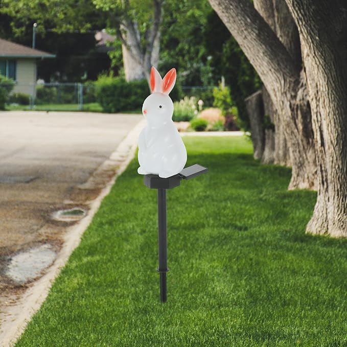 SUPVOX Easter Solar Rabbit Floor Lamp Solar-Powered Decorative Garden Light with Ground Stake Waterproof Outdoor Yard Lighting for Festive Atmosphere