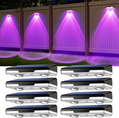 Solar Fence Lights Outdoor Waterproof Led, Fixed Colors/Color Changing/3000K, 50 Lumens Fence Lights Solar Powered for Wall/Patio/Outside/Post/Yard/Stair, Auto ON/Off Deck Lighting (8 Pack)