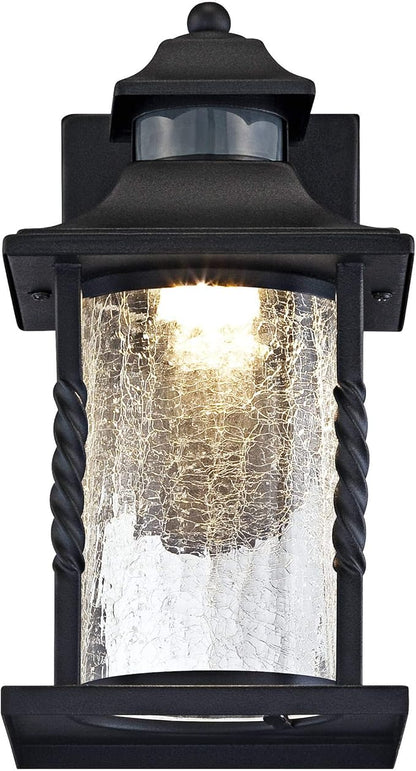 John Timberland Westray Outdoor Wall Light Fixture LED Black Lantern 11 1/2" Clear Crackled Glass Motion Sensor Dusk to Dawn for Exterior House Porch Patio Outside Deck Garage Front Door Home