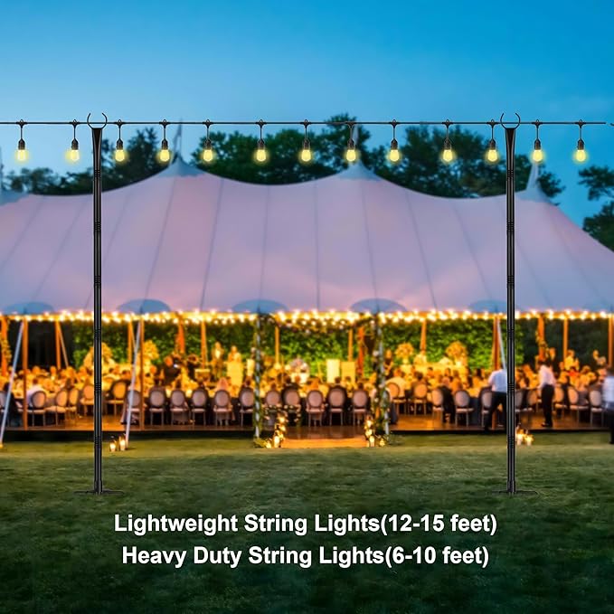 Suchtale 8.5FT Poles for String Lights with Forks, 4 Pack Metal Stands with Hooks & 5-Prong Base for Garden, Patio | Lumora