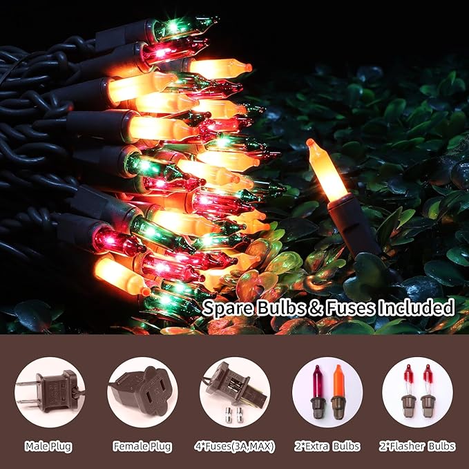 LAMPHOME Halloween String Light,100 Count Incandescent Mini String Light in 19.6ft,Indoor/Outdoor 120V UL Certified Mini Light for Halloween,Patio Lawn,Home,Garden,Party (Orange+Purple+Green)