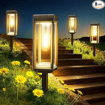 WdtPro 8 Pack Bright Solar Pathway Lights Outdoor, Solar Powered Garden Lights Waterproof, Auto On/Off Outdoor Lighting for Lawn Patio Walkway Driveway Path Yard Decor