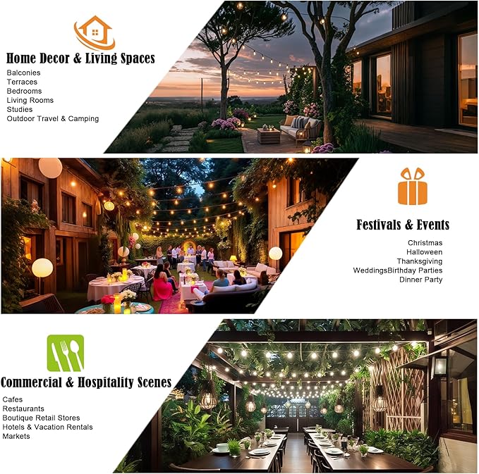 G40 LED Globe Outdoor String Lights 25FT, Waterproof & Shatterproof with 25 Clear Plastic Bulbs (2 Spare), Black Wire,for Cafe Bistro Porch Garden Balcony Party Decor