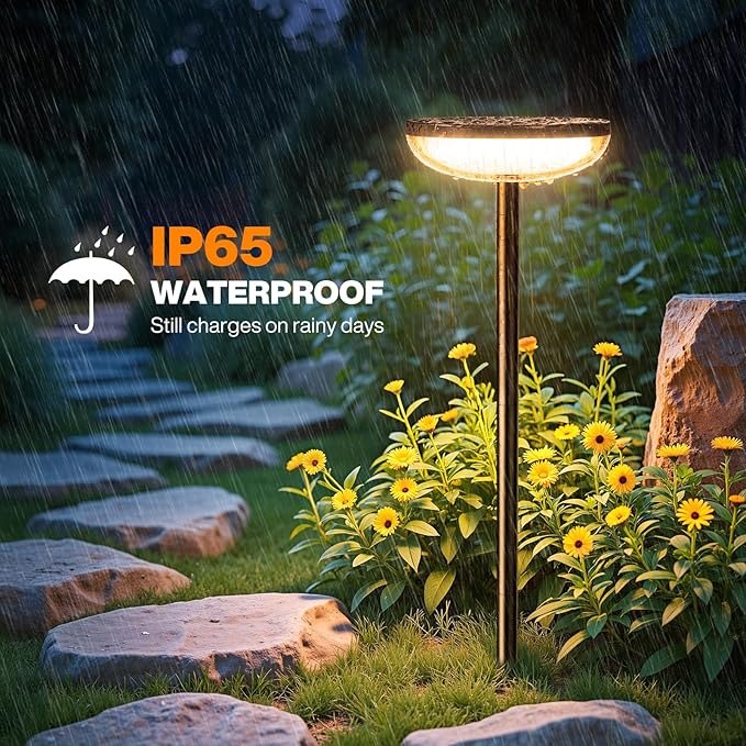 Tall Solar Pathway Lights Outdoor, 2 Pack Solar Garden Lights Outdoor Waterproof Bright Up to 12 Hrs, Round Garden Light for Yard Flower Bed Patio Path Walkway Driveway Outside Decor