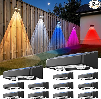 GBEAST Solar Fence Lights Outdoor, RGB 8 Colors & Warm White, Bright Led Fence Lights Outdoor Waterproof Dusk to Dawn Solar Deck Light for Backyard/Railing/Wall/Step/Patio/Porch (12 Pack)