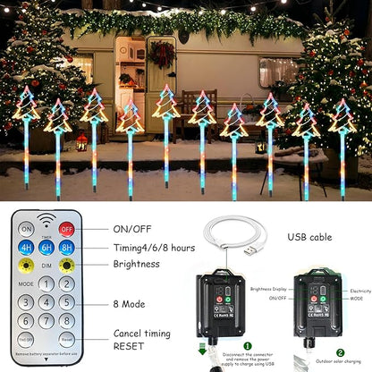 Garden Christmas Decorations Pathway Outdoor Solar, 27 inches Lighted Xmas Tree Solar Christmas Lights with 8 Modes Waterproof String Lights, Outdoor Lights for Yard Patio Walkway-5PCS