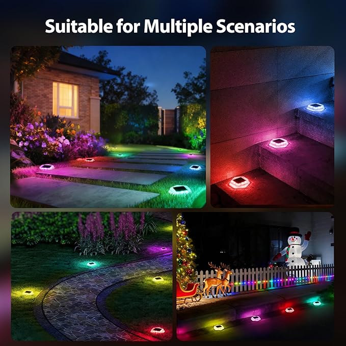Onforu 12 Pack Solar Driveway Lights,Deck Light Outdoor,2 Modes RGB Colors LED Deck Dock Light Solar Powered,IP65 Step Lights for Driveway Sidewalk Garden Pathway Yard