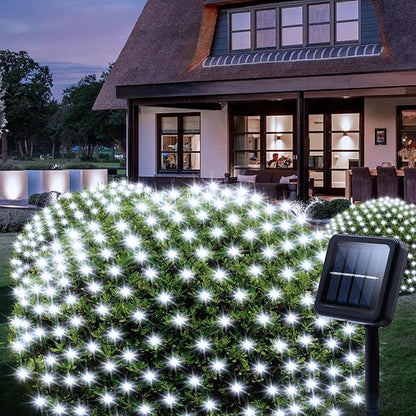 echosari Solar Net Lights Outdoor, 100 LED 5Ft x 5Ft Bush Net Light Outdoor Mesh Lights Auto On/Off 8 Modes for Tree Fence Wall Roof Backyard Bush Decor (Cool White)