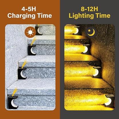 Solar Stair Lights 4 Pack, Outdoor Waterproof IP55, LED Outdoor Step Light Decor for Garden Stair, Deck, Front Step, Front Porch, and Patio