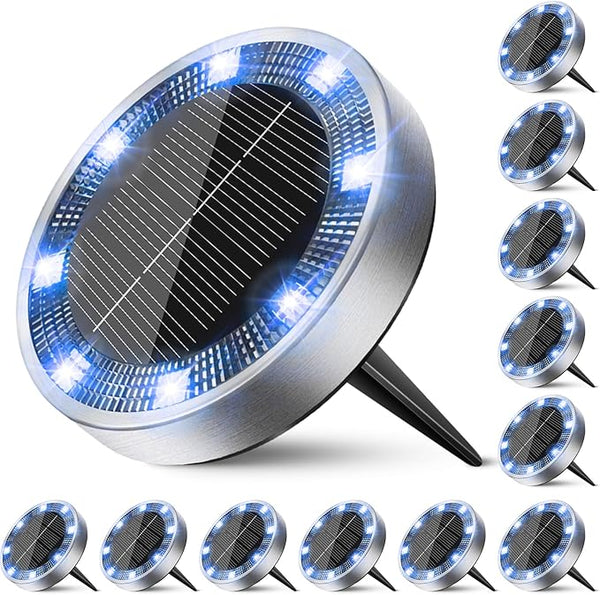 Peasur Solar Ground Lights Outdoor, 12 Pack Flat Solar Powered Disc Lights, IP68 Waterproof, Anti-Rust, Landscape | Lumora