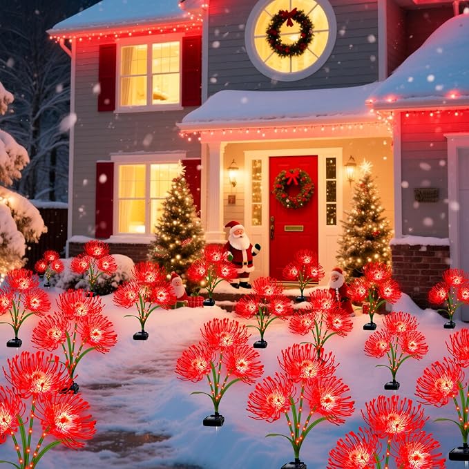 Solar Garden Flower Lights Outdoor, 6 Pack Red Spider Lily with Glowing Stems, Waterproof LED Yard Lawn Pathway Decor, Elegant Patio Garden Decoration, Mother’s Day Gifts for Mom, Grandma, Women