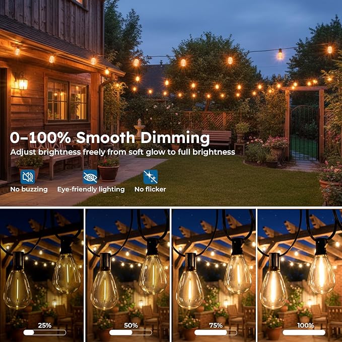 100FT Outdoor String Light with S11 Plastic Bulbs, Low-Voltage LED Patio Light with App & Remote, Music Sync, 4 | Lumora