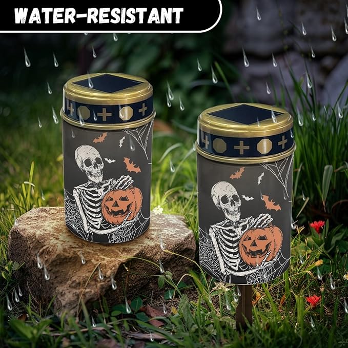 Halloween Skull Solar Pathway Lights,Waterproof Solar Garden Lights Outdoor Solar Walkway Lights Landscape Halloween Decoration Lighting for Yard,Walkway,Patio,Driveway