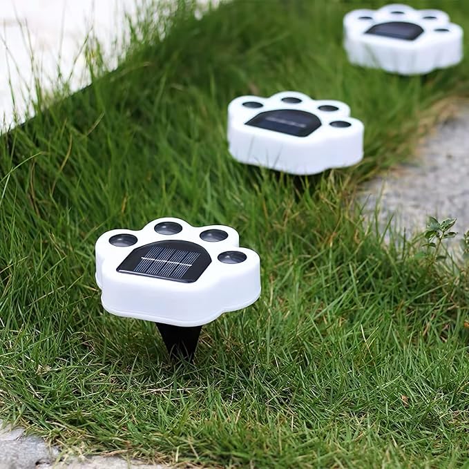 4Pack Led Paw Print Solar Lights Cold White Solar Paw Print Lights Outdoor Waterproof, Garden Lawn Landscape Path