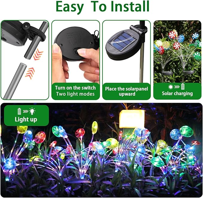 NINIPAPA Solar Garden Lights Outdoor Pathway Lights, 2 Pack Outside Valentines Day Holiday Solar Candy Lollipop | Lumora