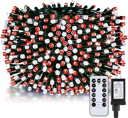 Minetom 328 Ft 1000 LED Christmas Tree Lights Outdoor Indoor String Lights with 8 Modes Waterproof Twinkle Xmas Light with Remote, Plug in Rice Lights for Tree Christmas Decorations, Red & Cool White