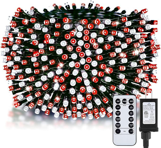 Minetom 328 Ft 1000 LED Christmas Tree Lights Outdoor Indoor String Lights with 8 Modes Waterproof Twinkle Xmas Light with Remote, Plug in Rice Lights for Tree Christmas Decorations, Red & Cool White
