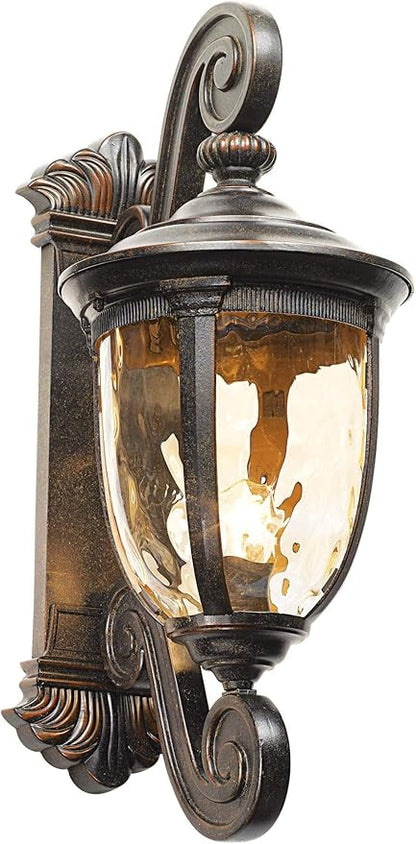 John Timberland Bellagio European Outdoor Wall Light Fixture Bronze Scroll 24" Champagne Hammered Glass Decor for Exterior House Porch Patio Outside Deck Garage Yard Front Door Garden Home